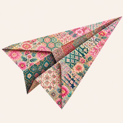 a paper plane, clean minimal composition on a plain background, no text