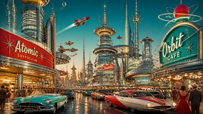 bustling city street panorama at dusk