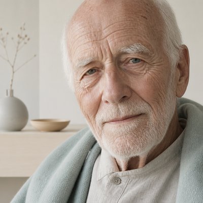 close-up portrait of an elderly person with expressive weathered features