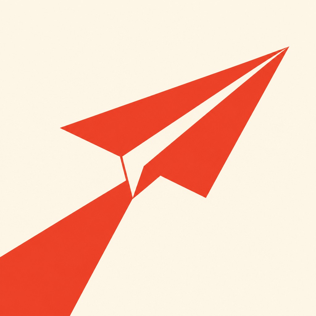 a paper plane, clean minimal composition on a plain background, no text