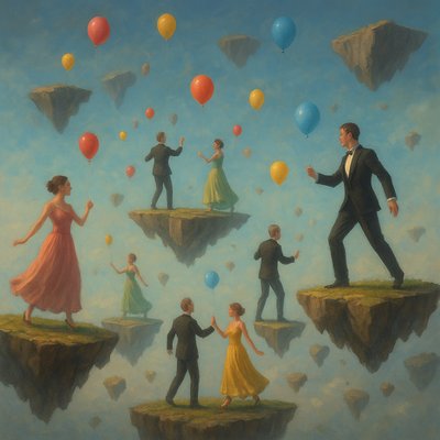 A group of people dressed up for a ball having a balloon fight