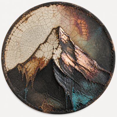 an emblem of a mountain peak inside a circle, simple bold shapes on a plain background, no text or lettering