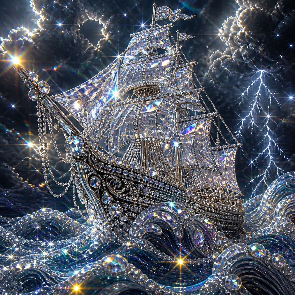 sailing ship on a stormy sea — Crystal Jewelry Style