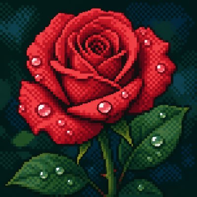 a single blooming rose with dew drops, close up