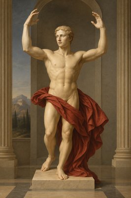 a painting of a man with a red dress on
