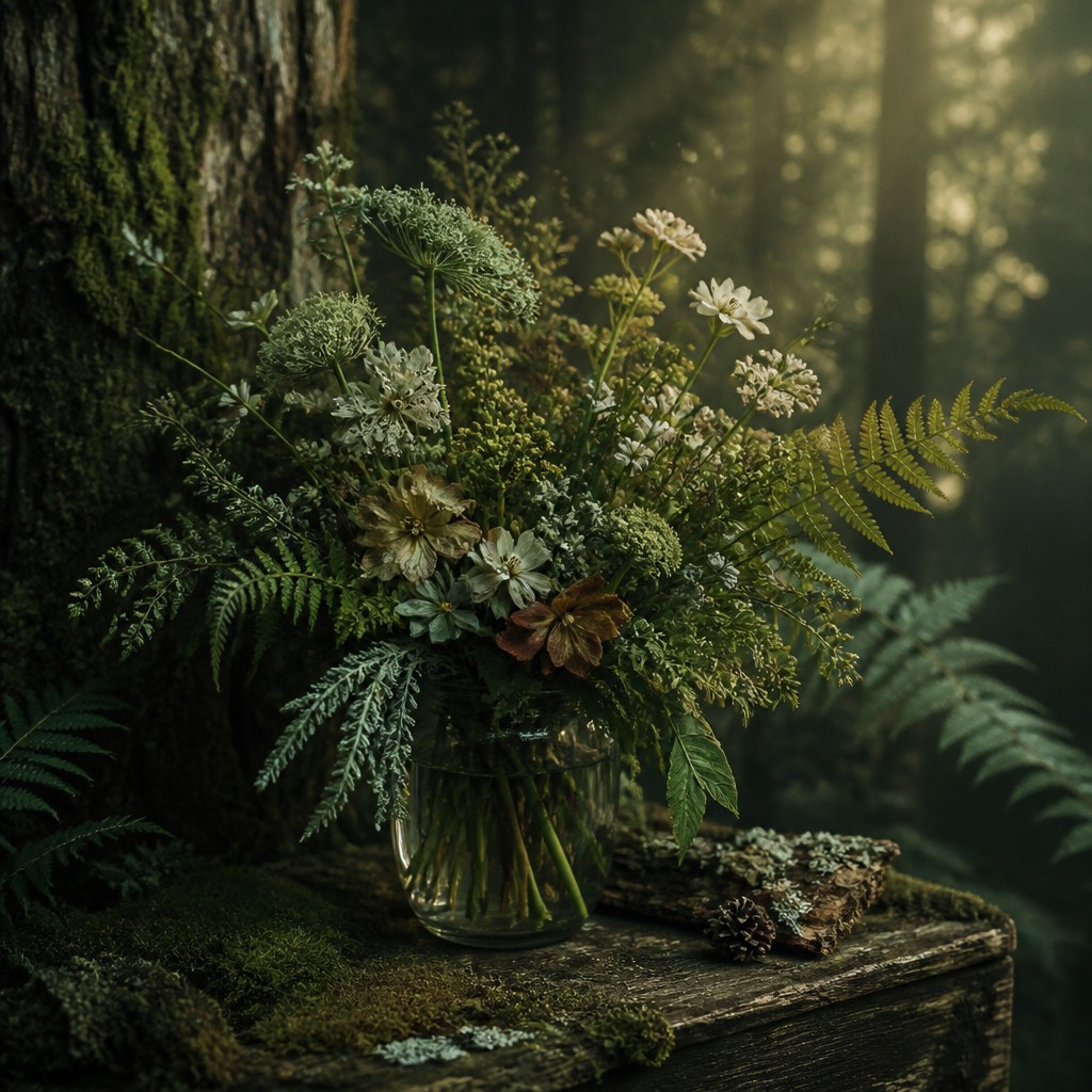 bouquet of flowers in a glass vase — Forestcore Aesthetic