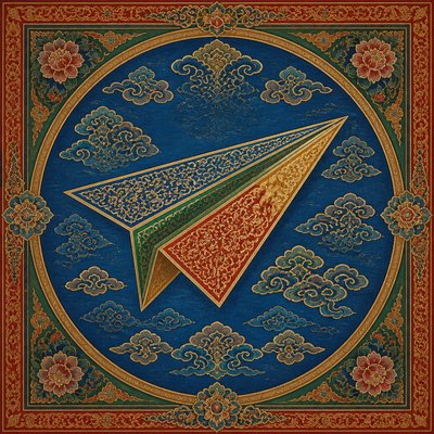 a paper plane, clean minimal composition on a plain background, no text