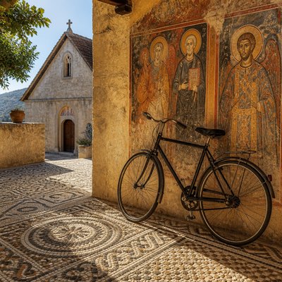 bicyle resting against a wall — Cypriot Art Style