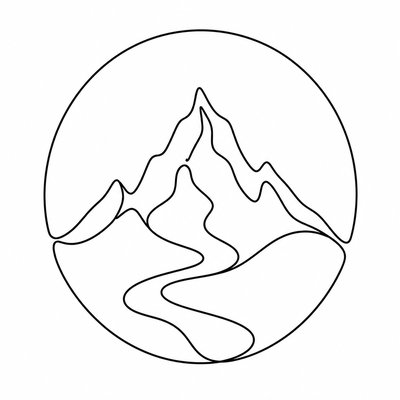 an emblem of a mountain peak inside a circle, simple bold shapes on a plain background, no text or lettering