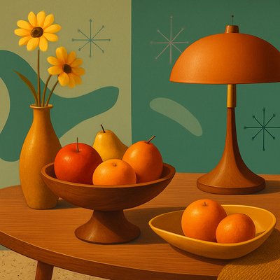 still life arrangement of fruits and flowers