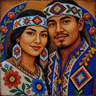 portrait of two people together — Beadwork Art Style
