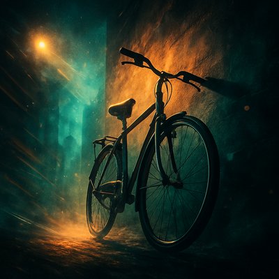 bicyle resting against a wall