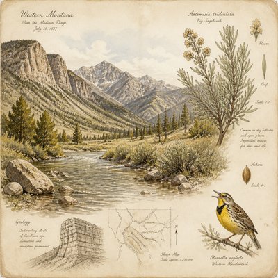 wide landscape with natural scenery — Traditional Botanical Still Life Art Style