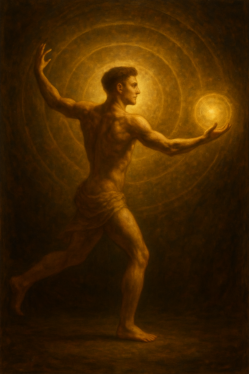 a painting of a man holding a ball