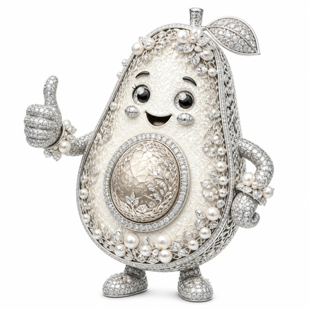 a happy avocado character giving a thumbs up, bold readable design on a plain background, no text
