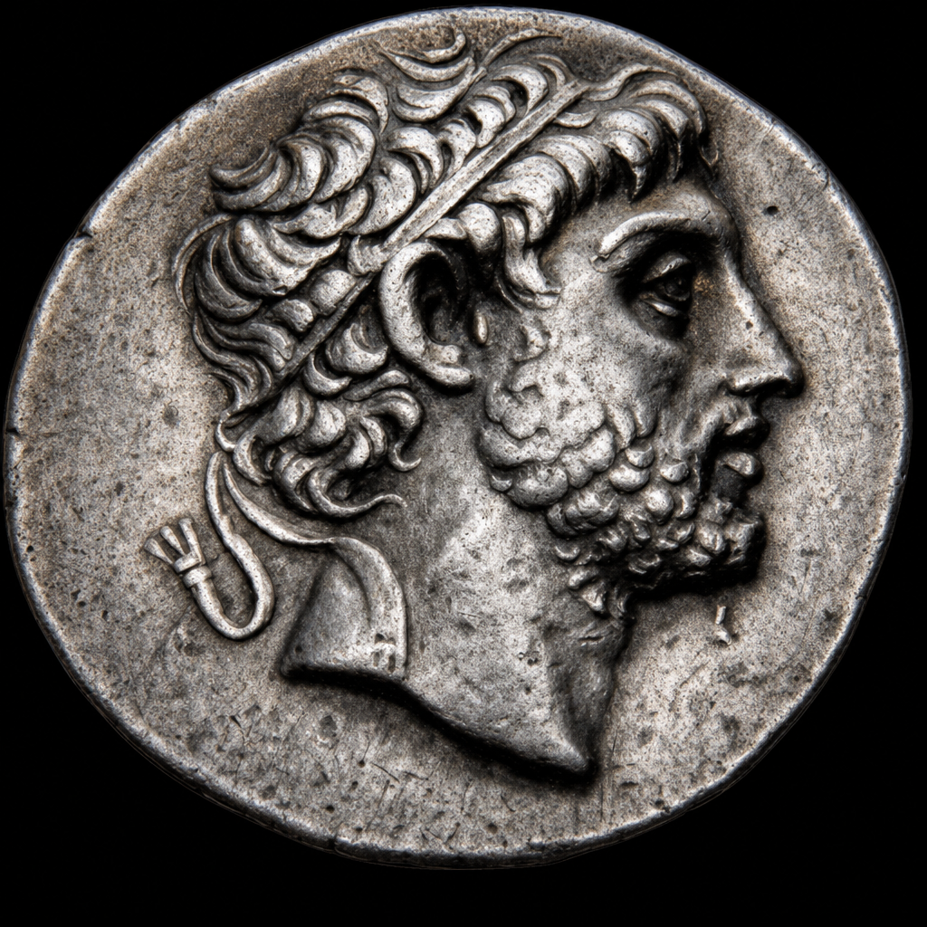a silver coin with a man's head on it