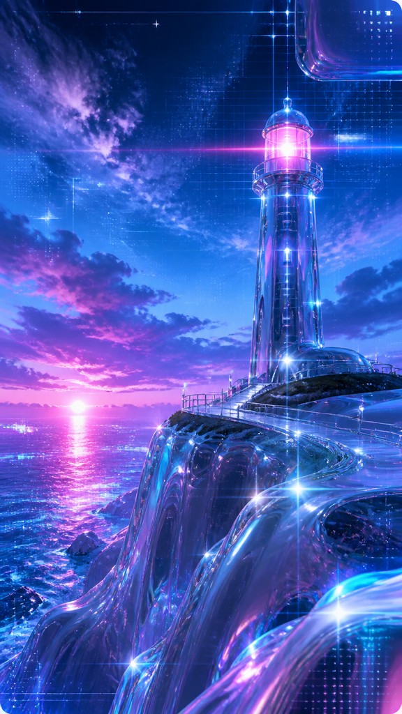 a lone lighthouse on a cliff at dusk under a dramatic sky, no text or lettering
