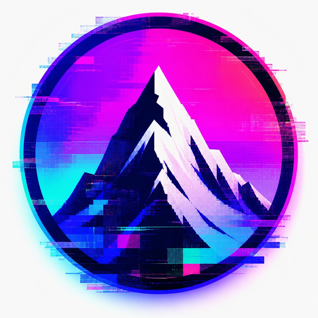 an emblem of a mountain peak inside a circle, simple bold shapes on a plain background, no text or lettering