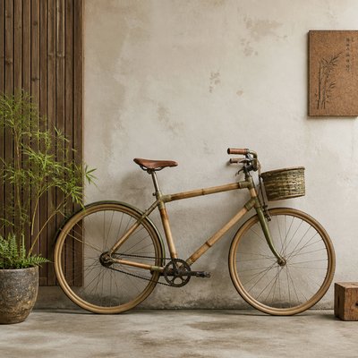 bicyle resting against a wall