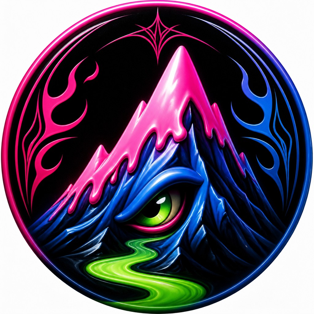 an emblem of a mountain peak inside a circle, simple bold shapes on a plain background, no text or lettering