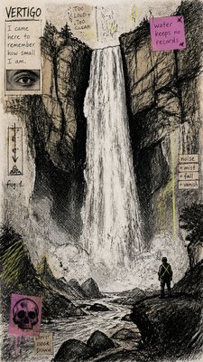 towering waterfall cascading down a cliff