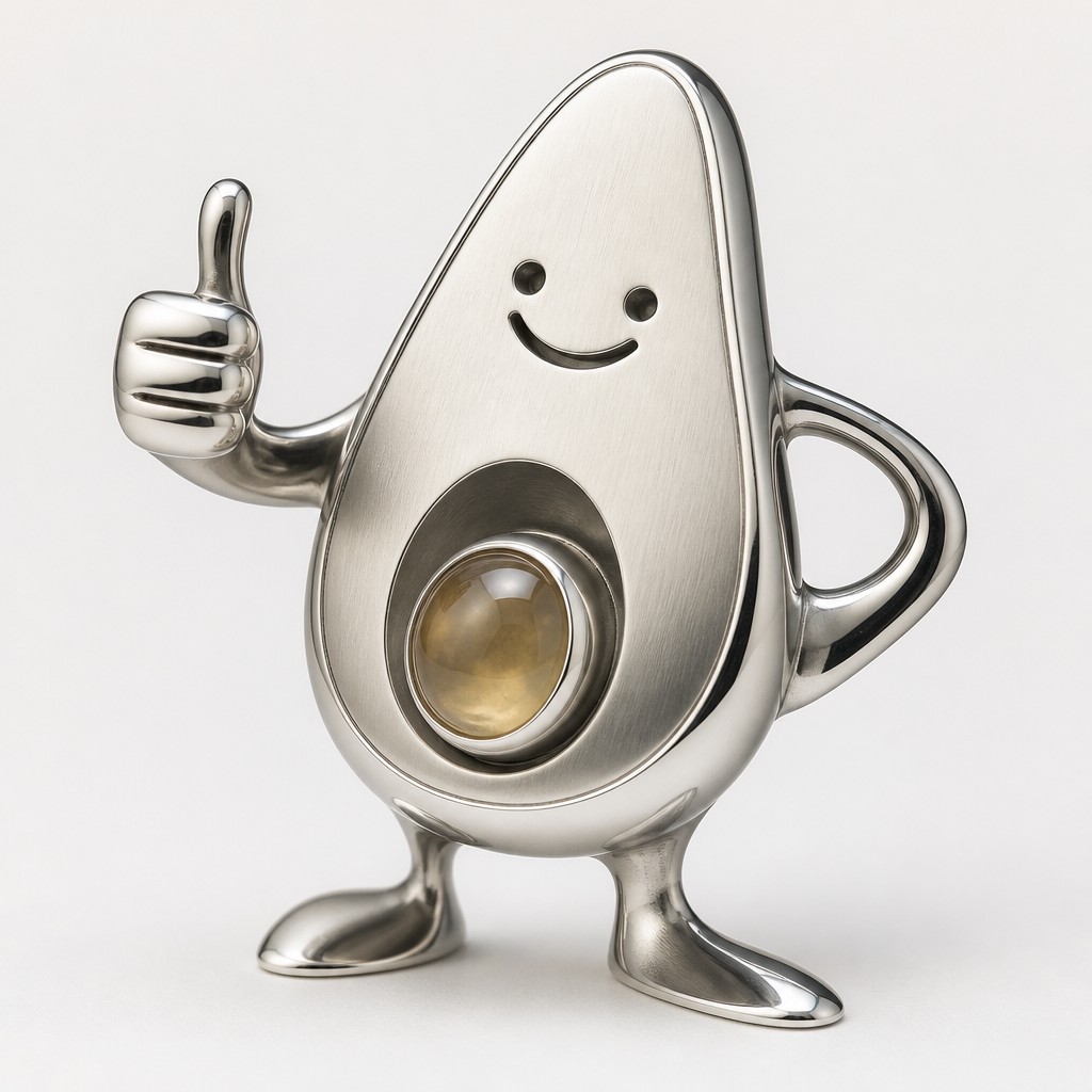a happy avocado character giving a thumbs up, bold readable design on a plain background, no text
