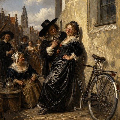 bicyle resting against a wall — Haarlem Golden Age Art Style