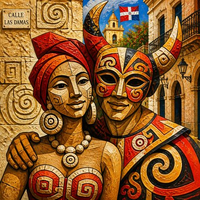 portrait of two people together — Dominican Art Style