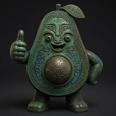 a happy avocado character giving a thumbs up, bold readable design on a plain background, no text