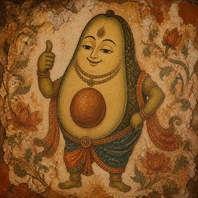a happy avocado character giving a thumbs up, bold readable design on a plain background, no text