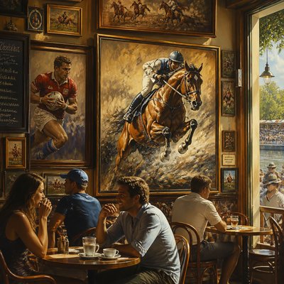 cozy cafe interior with warm lighting
