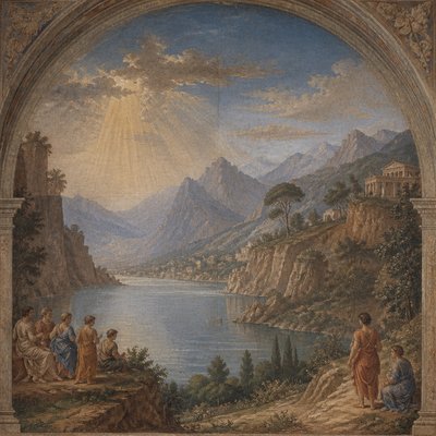 serene landscape with mountains and water