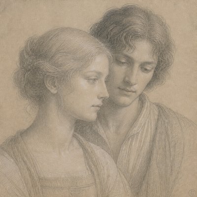 portrait of two people together — Silverpoint Drawing Style