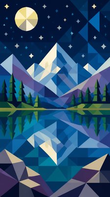 a tranquil mountain lake beneath a starry night sky, no people, no text