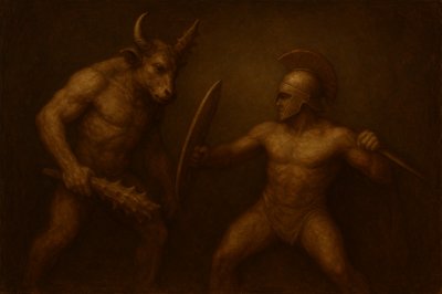a painting of a man and a demon