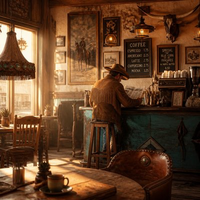 cozy cafe interior with warm lighting