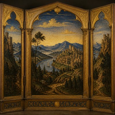 wide landscape with natural scenery — Panel Painting Style