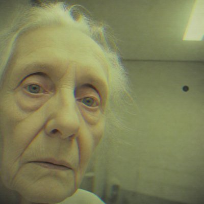 close-up portrait of an elderly person with expressive weathered features
