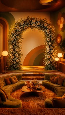 an arch of white roses and eucalyptus in soft morning light, elegant vertical composition with open space, no text