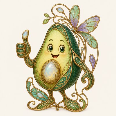 a happy avocado character giving a thumbs up, bold readable design on a plain background, no text