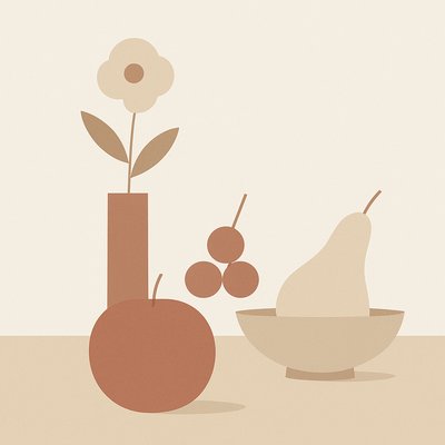 still life arrangement of fruits and flowers
