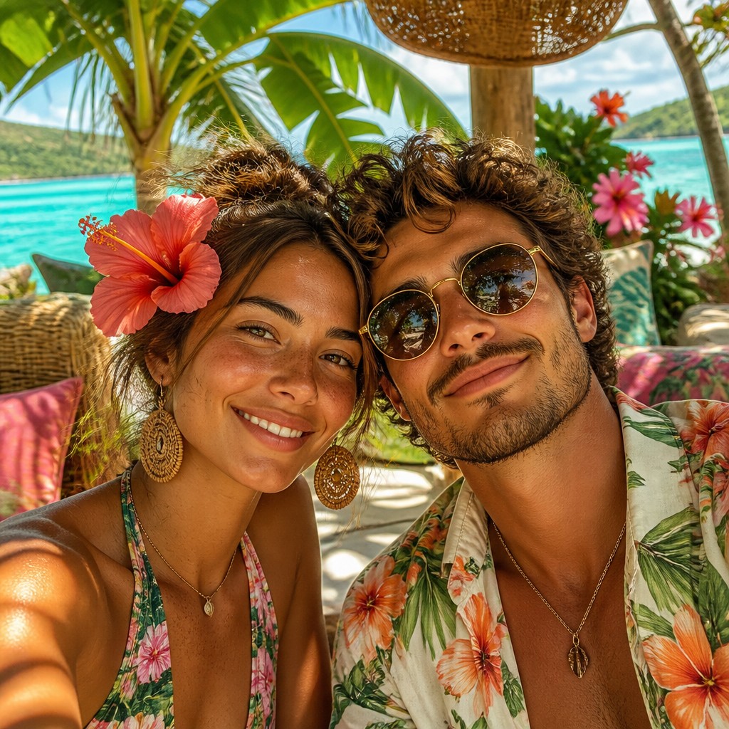 portrait of two people together — Tropicalcore Aesthetic