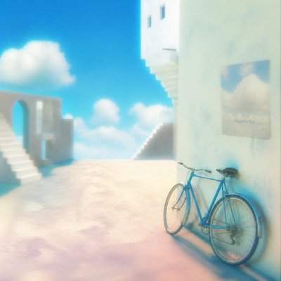bicyle resting against a wall