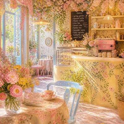 cozy cafe interior with warm lighting