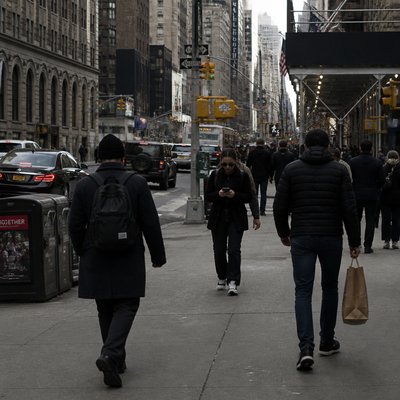 urban street with city activity — Contemporary Realism Art Style
