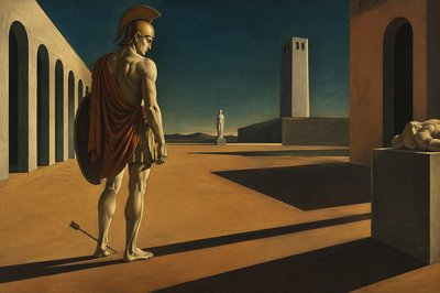 Achilles standing with arrow stuck in his right heel