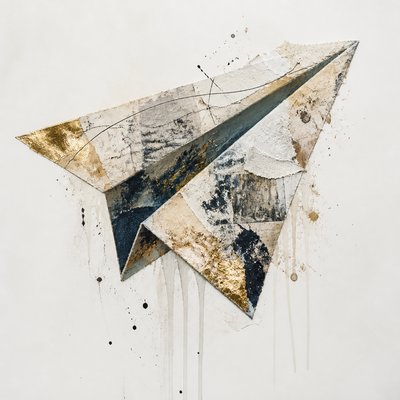 a paper plane, clean minimal composition on a plain background, no text