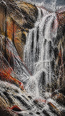 towering waterfall cascading down a cliff