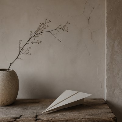 a paper plane, clean minimal composition on a plain background, no text