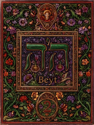 A picture of the Hebrew letter Beyt including both the paleo symbol of the bedouin tent meaning "house, family, in" and the modern Beyt symbol, the number 2 and the name of the letter "Beyt" 